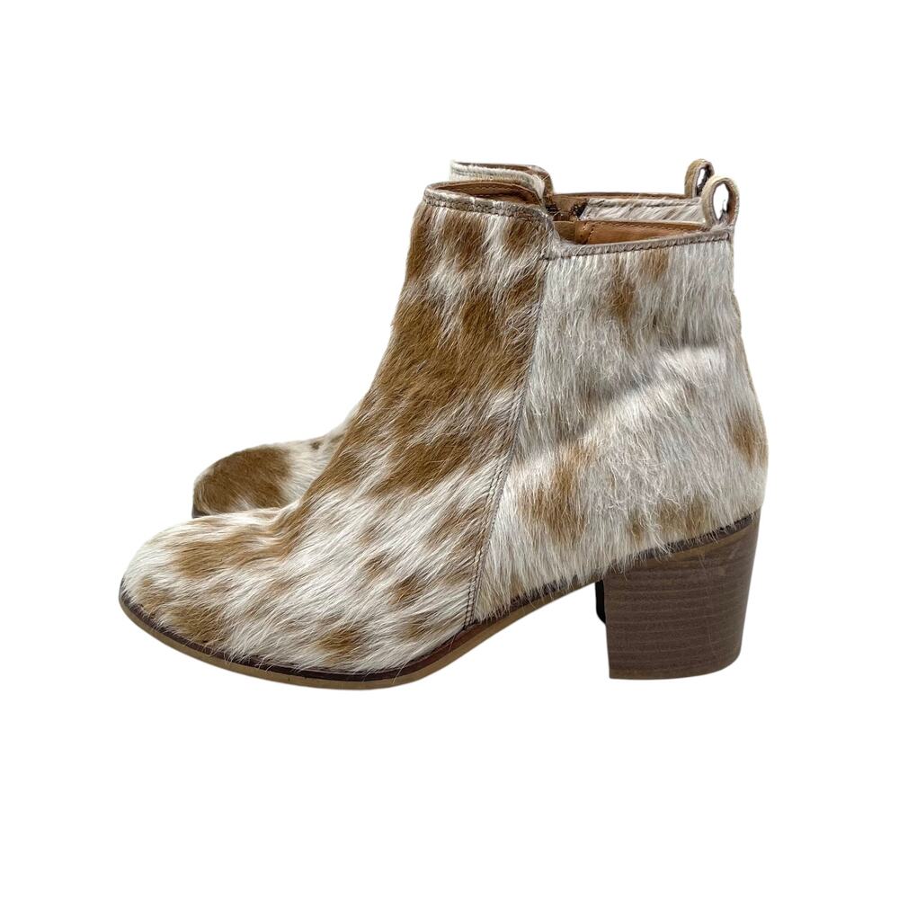 Myra Bag Proton Ankle Boots - Cowhide Booties - Brown + White - Size 8